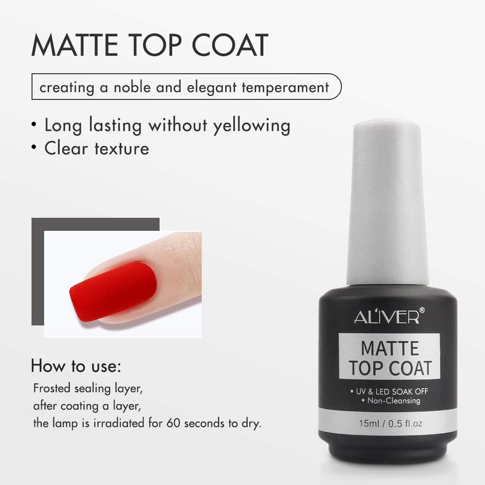 Gel Nail Polish Base and Top Coat - No Wipe Top Coat Matte & High Gloss Top Coat, UV/LED Soak Off Gel Nail Polish Kit for Home Nail DIY and Salon Use (3 x 15ml): Health & Personal Care