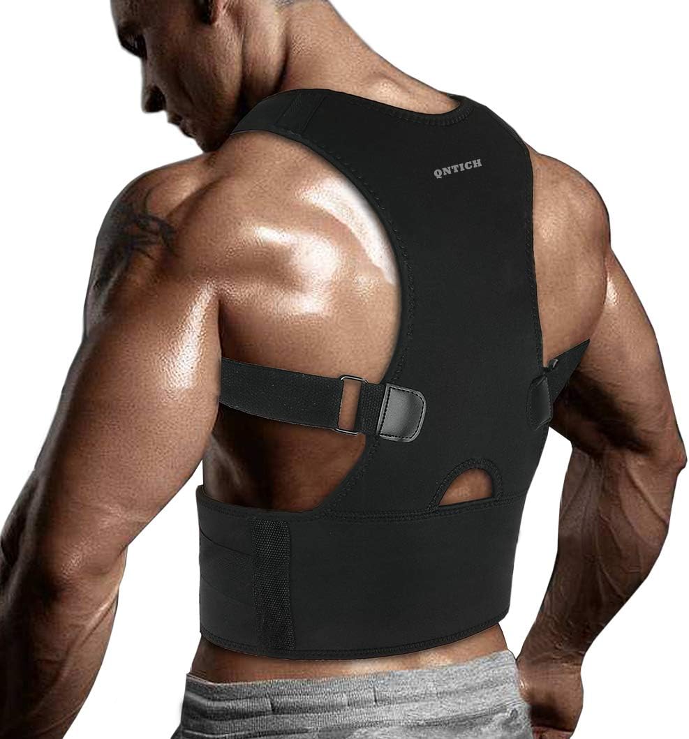 QNTICH Back Brace Posture Corrector Fully Adjustable Support Belt Improves Posture and Provides Lumbar Back Brace Lower and Upper Back Pain Relief Upright Go Posture