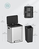 SONGMICS 2 x 15L Kitchen Waste Bin Double Rubbish Bin Stainless Steel view 7