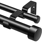 KAMANINA 1 Inch Double Curtain Rods 66 to 120 Inches (5.5-10 Feet), Heavy Duty Adjustable Double Curtain Rod for Windows, Bla