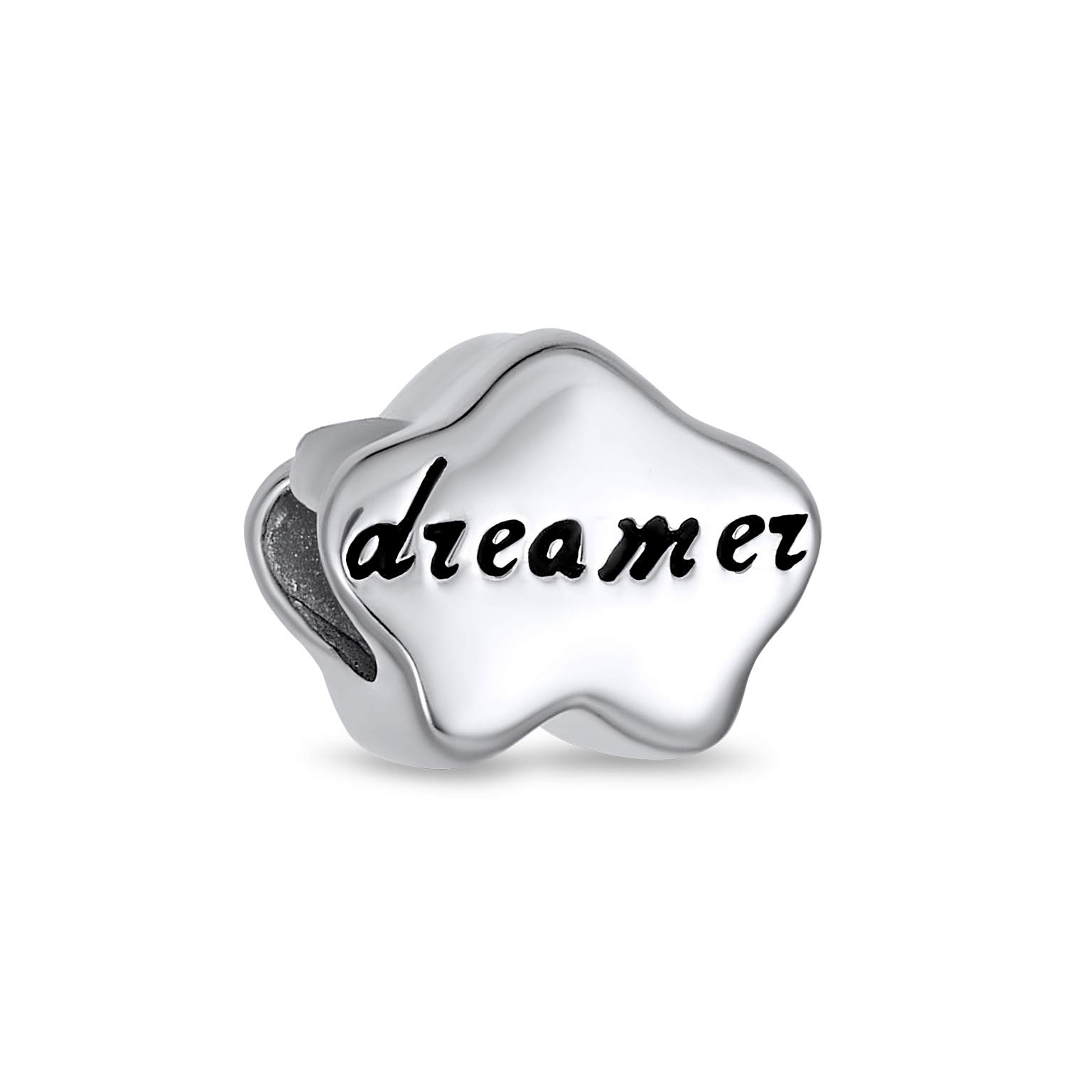 Bling Jewelry Hopes & Dreams Cloud Word Dreamer Charm Bead For Women For Teen Oxidized .925 Sterling Silver Fits European Bracelet