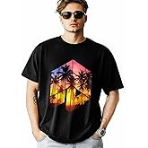 Mens Graphic T-Shirts, Sunset Short Sleeve Crew Neck Comfortable Soft Casual Classic Tee, XS - 5XL Tropical Tshirts Top