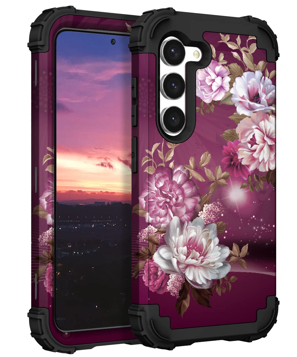 Photo 1 of Hocase for Galaxy S23 Plus Case, Shockproof Heavy Duty Protection Soft Silicone Rubber Bumper+Hard Plastic Hybrid Protective Case for Samsung Galaxy S23 Plus (6.6") 2023 - Royal Purple Flowers