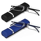 REAVEE 2 Pack Half Frame Reading Glasses for Men Women, Half Lens Metal Lightweight Readers Portable with Case, Black and Blue +2.5