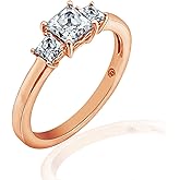 Amazon Essentials Platinum or Gold Plated Sterling Silver Princess-Cut 3-Stone Ring made with Infinite Elements Zirconia