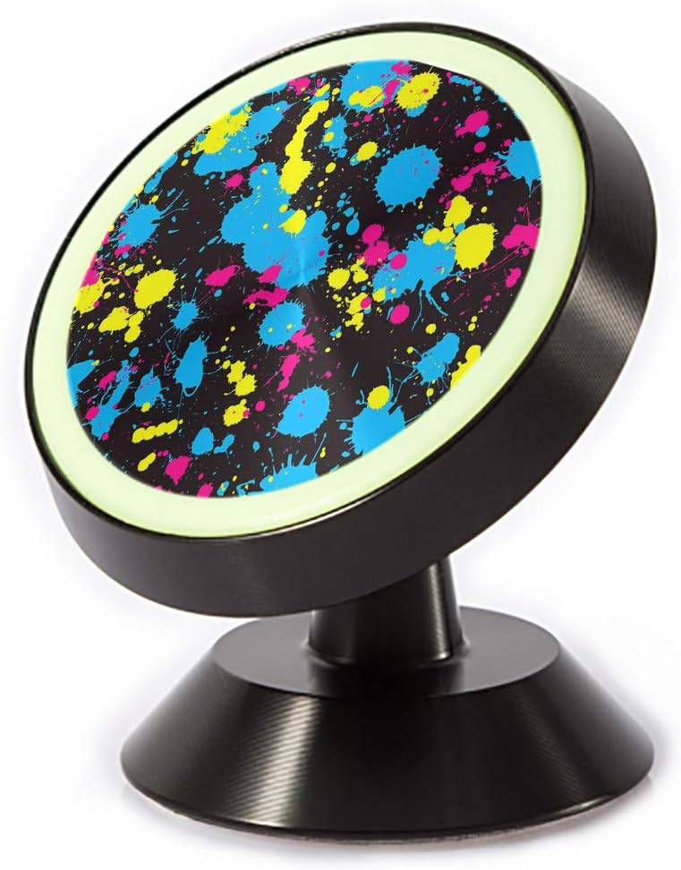 Tinmun Magnetic Phone Car Mount, Neon Splatter Paint Pattern Splash Universal Car Phone Holder for Dashboard