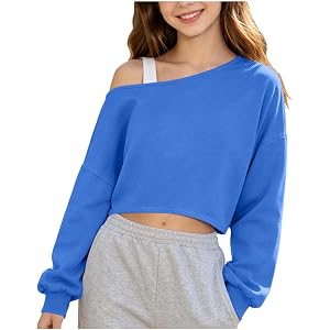 Ubiikek Girls One Shoulder Cropped Sweatshirt With Long Sleeves | Asymmetrical one shoulder design, cropped length, long slee