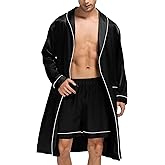 SWOMOG Men's Satin Robe Silky Kimono Bathrobe with Shorts Set Lightweight Soft Loungewear Nightwear