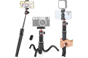 JoHalF Extendable Octopus Tripod Flexible Selfie Stick Stand with Phone Holder 1 4 Inch Screw Remote Shutter for Mirrorless C