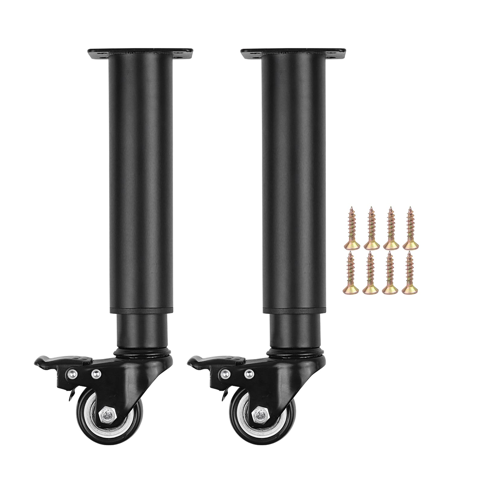 Furniture Adjustable Legs, Metal Bed Support Leg Central Slat Frame Couch Replacement Support Leg Part, Heavy Duty Furniture Foot with Castor for Cabinet/Dresser/Table/Sofa 24.5-36 CM (Black 2 Pcs)