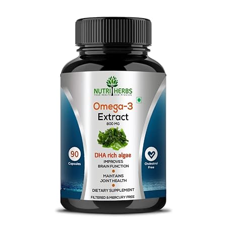 Nutriherbs Omega 3 (Dha Rich Algae Supplement) 800 Mg 90 Capsules (Pack of 1)