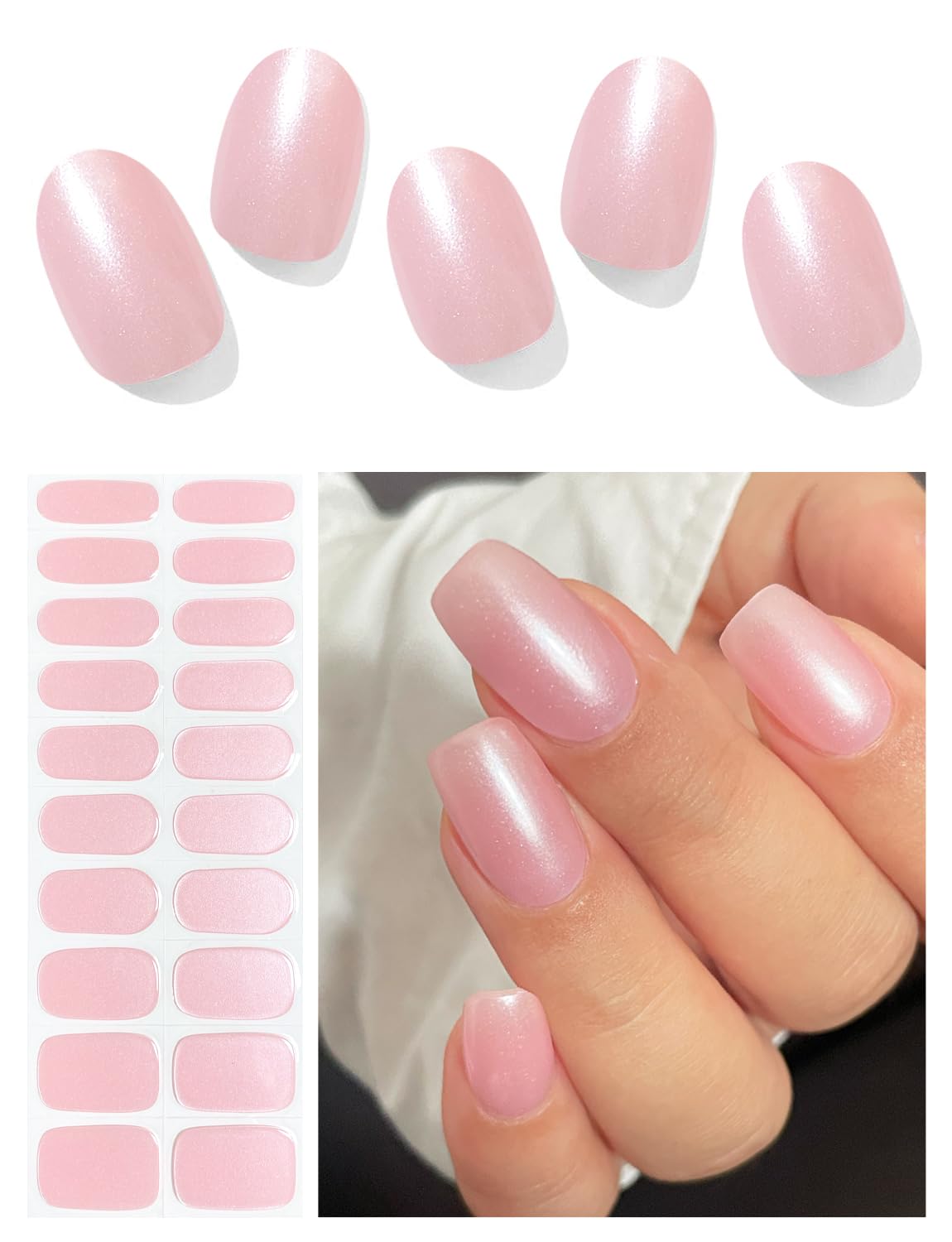 AutyaMee Semi Cured Gel Nail Strips (Pink Chrome), Glazed, 20 Pcs Gel Nail Wraps, Stickers, UV Light Required, Salon Quality, Long Lasting