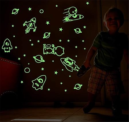 Wandaufkleber Cartoon Kinderzimmer Schlafzimmer Baby Dekorative Leuchtrakete Schiff
