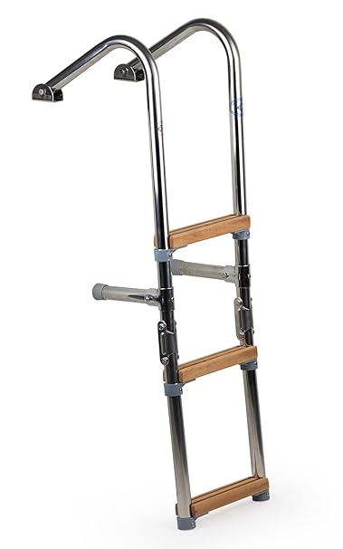 wellenshop Badeleiter 3 Stufen mit Handlauf Edelstahl Holz klappbar