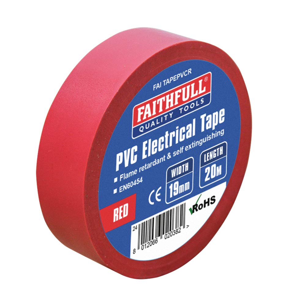 Faithfull FAITAPEPVCR Red PVC Electrical Tape 19 mm x 20 m - Red (Pack of 2)