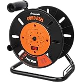 DEWENWILS Extension Cord Storage Reel, Hand Wind Retractable Open Cord Reel | 4-Grounded Outlets, Heavy Duty for 12/3, 14/3, 16/3 Gauge Power Cord, 10A Circuit Breaker, Rocker Power Switch, Orange