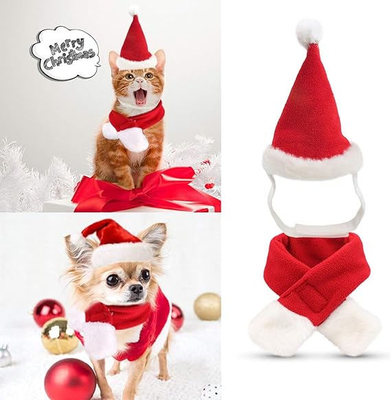 Techrace Haustier Weihnachtshut Set, Kopfschmuck für Haustiere