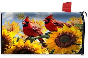 GRANBEY Sunflower Cardinal Bird Mailbox Cover Magnetic Standard Size 18" X 21" Summer Floral Mailbox Covers Rustic Decorative Mailbox Covers Magnetic Post Letter Box Wrap Cover Decor for Outdoors