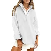 Fisoew Womens Waffle Knit Oversized Sweatshirt Casual Snap Stand Collar Long Sleeve Pullover Tops Fall Travel Outfits