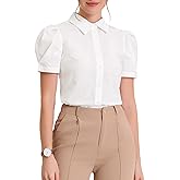 Allegra K Women's Puff Short Sleeve Turn Down Collared Work Office Button Down Shirt