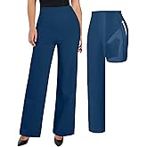 Popilush Dress Pants for Women Tummy Control 2 in 1 Work High Waisted Wide Leg with Pockets Business Casual Outfits