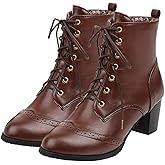 Betastella Women's Lace Up Booties Chunky Heel Ankle Boots Side Zip Short Boots Dress Shoes