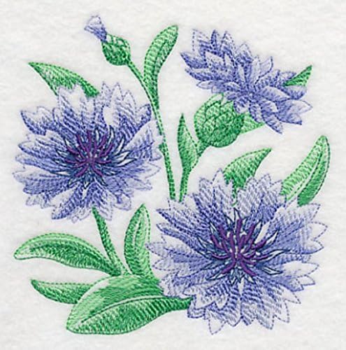Embroidered Kitchen Towel Blue Cornflowers Design