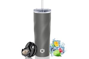 RNGODO 17oz Tumblers with Straw, Double Wall Vacuum Insulated Tumblers with 2 Lids, Stainless Steel Travel Coffee Mug for Hot and Cold -Reusable Leakproof Travel Tumbler, Fit in Car Cup Holder(Gray)