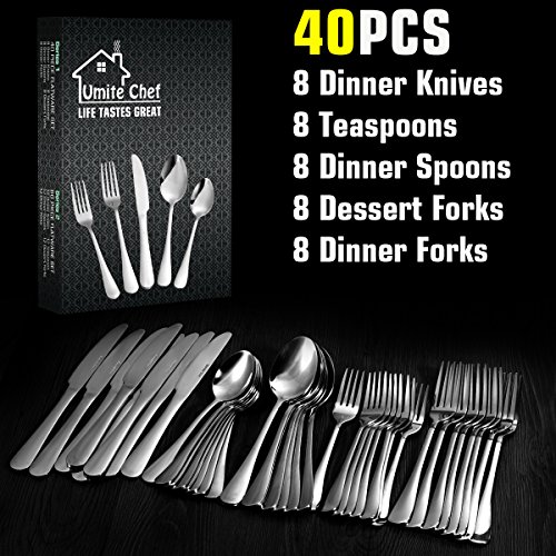 image for Flatware Silverware Set Stainless Steel, 40 Pieces Elegant Cutlery Set