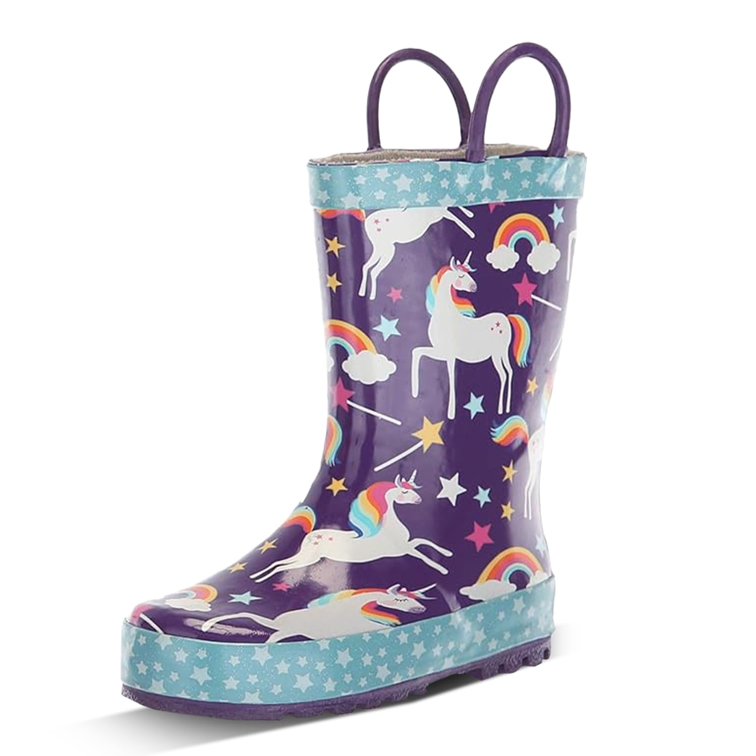 Western Chief Kids Girls' Waterproof Printed Rain Boot with Easy Pull on Handles, Unicorn Dreams, 4 M US Big Kid Image