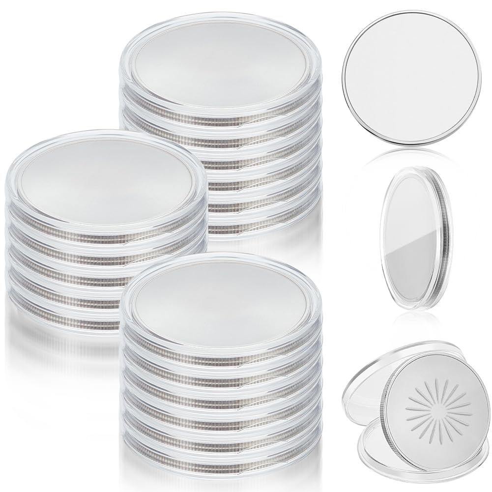 WEBEEDY 20pcs Blank Challenge Coin Metal Stamping Sublimation Blanks Bulk 40mm Engraving Round Tags Fiber Laser Threaded Edged Coin with Acrylic Protection Box for Valentine's Day Anniversary, Silver