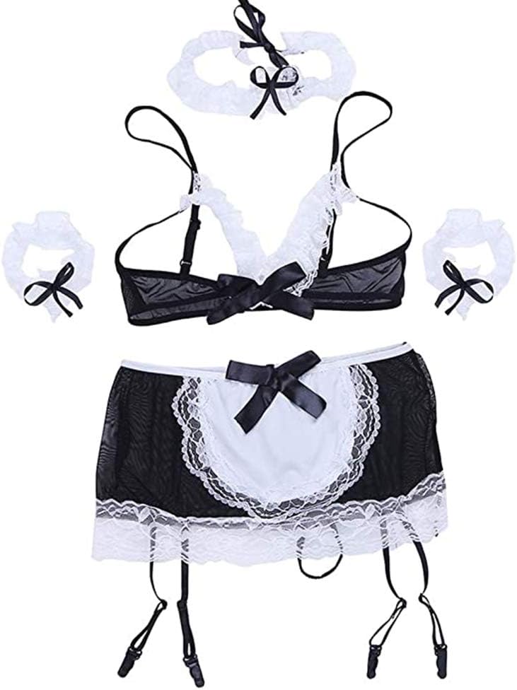 VicSec Sexy Lingerie Outfits Sheer Naughty French Maid Costume Uniform Transparent Lace Fancy Dress For Women Ladies Sex