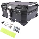 AKWH 25L Motorcycle Top Case Aluminum Motorcycle Trunk Tour Tail Box with Security Lock for Storage of Luggage Waterproof Motorbike Top Case, black
