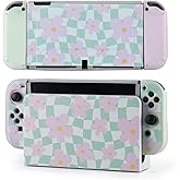 Casosexplorelab Protective Case for Switch OLED, Silicone Cover Shell Compatible with Nintendo Switch OLED Dockable Case Cozy Accessory Full Protection for Controller & Joy con-Sage Green Checker