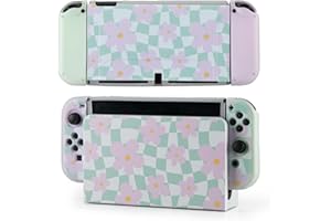 Casosexplorelab Protective Case for Switch OLED, Silicone Cover Shell Compatible with Nintendo Switch OLED Dockable Case Cozy Accessory Full Protection for Controller & Joy con-Sage Green Checker