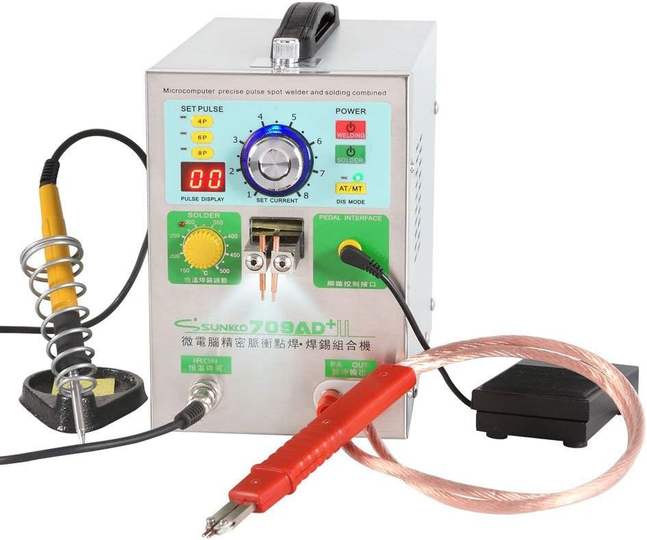 KNOKOO 4 IN1 Double LED Moveable Mig Pulse Battery Spot Welder Machine Kit 709AD with 71A Welding Pen for Welding different Nickle Material