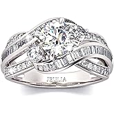 Jeulia Engagement Rings for Women Sterling Silver Three Stone Round Cut Intertwined Ring Cubic Zirconia Diamond Crossover Statement Ring Set Wedding Anniversary Promise Bridal Set with Gift Box
