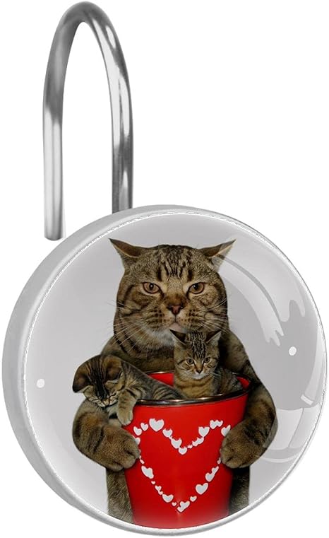 Amazon Co Jp シャワーカーテンフック ステンレス鋼の錆びにくい装飾的なハンガーリング 12のセット 3匹の猫の赤いハートのバケツ Diy 工具 ガーデン