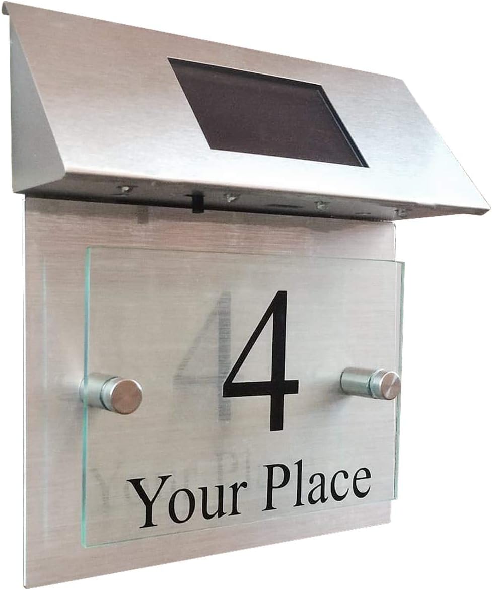signs4home Modern Aluminium Effect Solar LED Glass Door Number