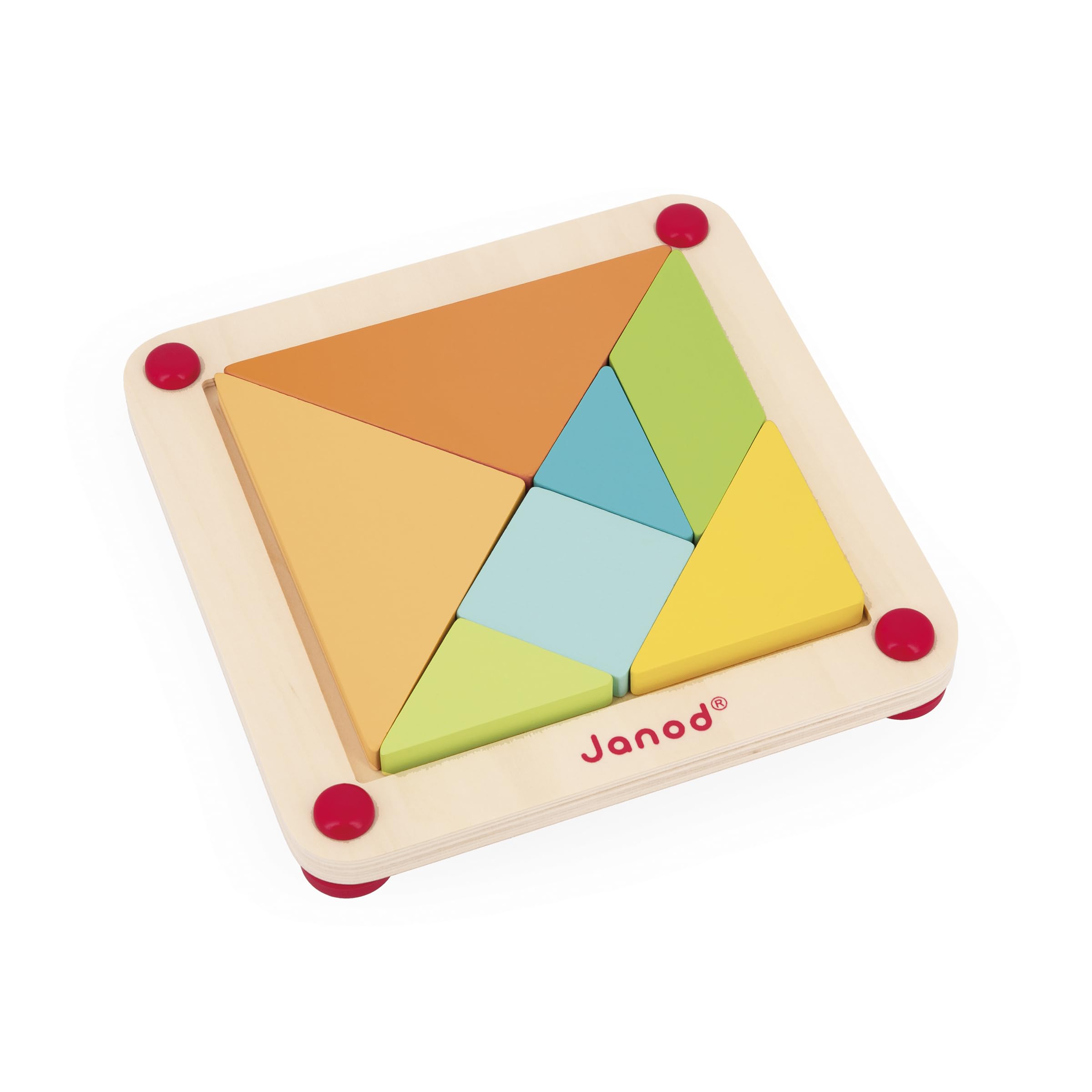 Janod - My First Wooden Tangram - 25 Model Cards, 2 Levels of Difficulty - Develops Concentration and Observation - Ages 2 and up