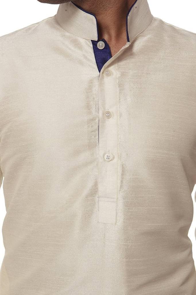 larwa men's silk kurta pyjama set (kurtanavyblue/redpyjamipipingprnt)