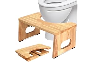Foldable Toilet Potty Stool for Adults, 7" Wood Portable Squatting Poop Foot Stool, Bathroom Non-Slip Toilet Assistance Step 