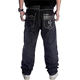 LUOBANIU Men&rsquo;s Baggy Jeans Relaxed Fit Hip Hop Streetwear Embroidery Stretch Comfort for Dance Skateboarding