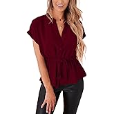 Womens Button Down Blouses Casual Peplum Summer Tops Dressy Chiffon Work Blouse