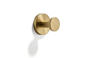 CABDM 5 Pack Vibrant Brushed Moderne Brass Round Robe Hooks, Wall Mounted Bathroom Towel Hook Coat Hooks, for Clothes Hats To