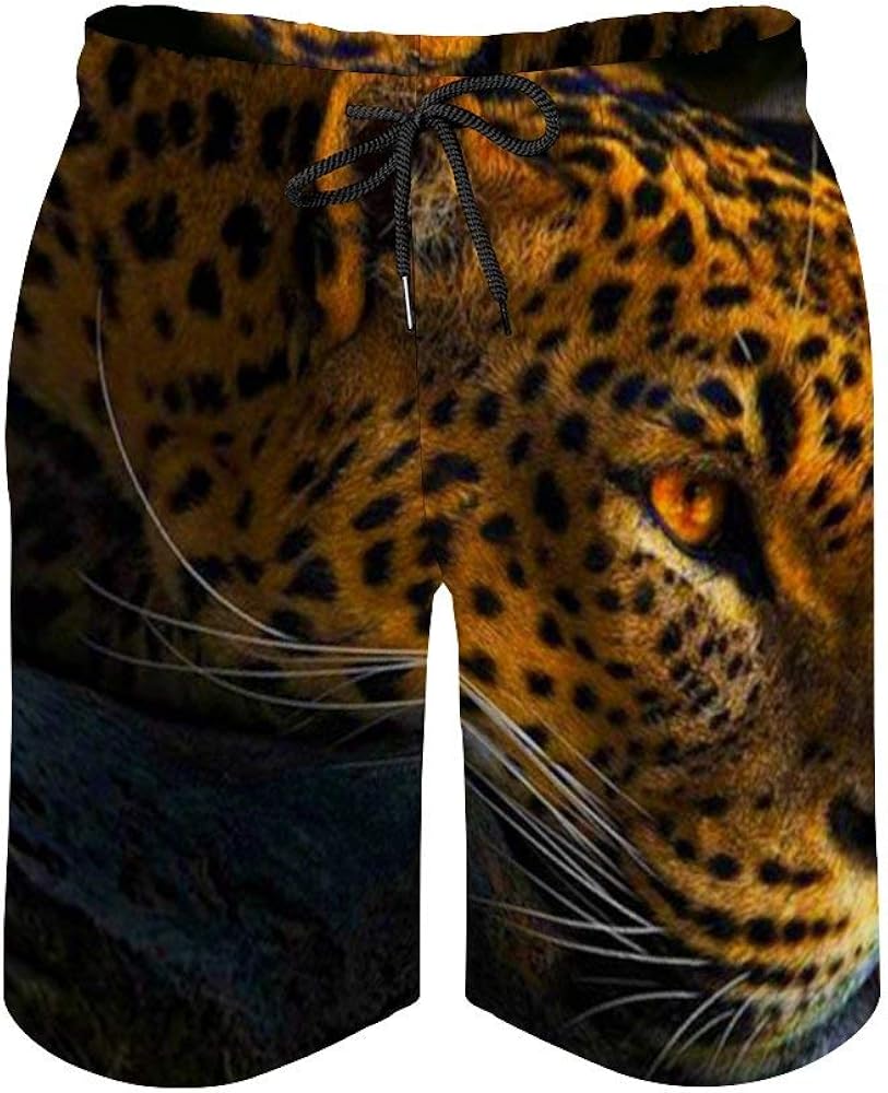 HXJIULI Graceful Leopard Men's Swimming Trunks, QuickDrying Beach