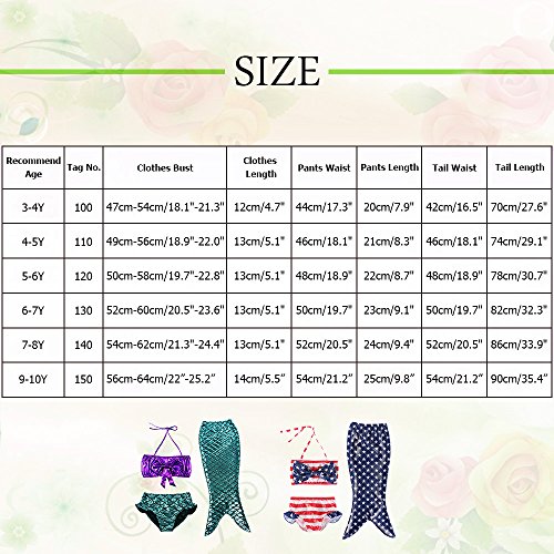 TFJH E 3PCS Kids Girls Fancy Princess Swimmable Fish Tail Set 6-7Years Colorful - Thumbnail 6