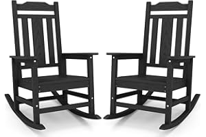 SERWALL Black Outdoor Rocking Chair Set of 2, All Weather Patio Rocking Chair, HDPE Poly Rocking Chair for Adults, Heavy Duty Front Porch Rocker