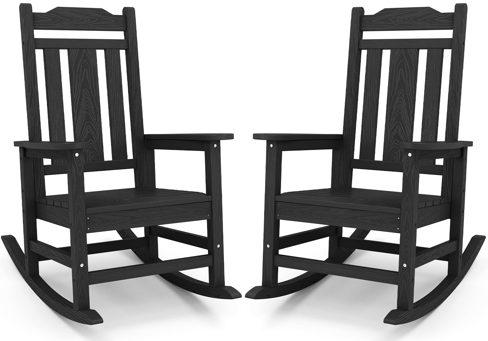 SERWALL Black Outdoor Rocking Chair Set of 2, All Weather Patio Rocking Chair, HDPE Poly Rocking Chair for Adults, Heavy Duty Front Porch Rocker Image
