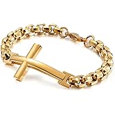 BIYONGDE Men Horizontal Sideway Lateral Cross Rolo Chain Link Chain Bangle Bracelet Steel